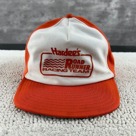 Vintage Hardees Racing Team Snapback Trucker Hat OSFA Two Tone Road Runner Cap - Picture 1 of 9